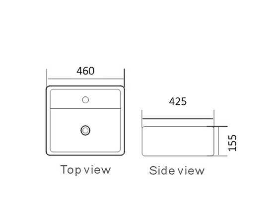 Inspire Wall Hung Square Basin 1 Tap Hole   460x425