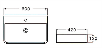 Inspire Wall Hung Square Basin 1 Tap Hole  600x420