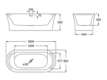 Roca Inspira Freestanding Bath with Overflow 1800mm x 800mm White