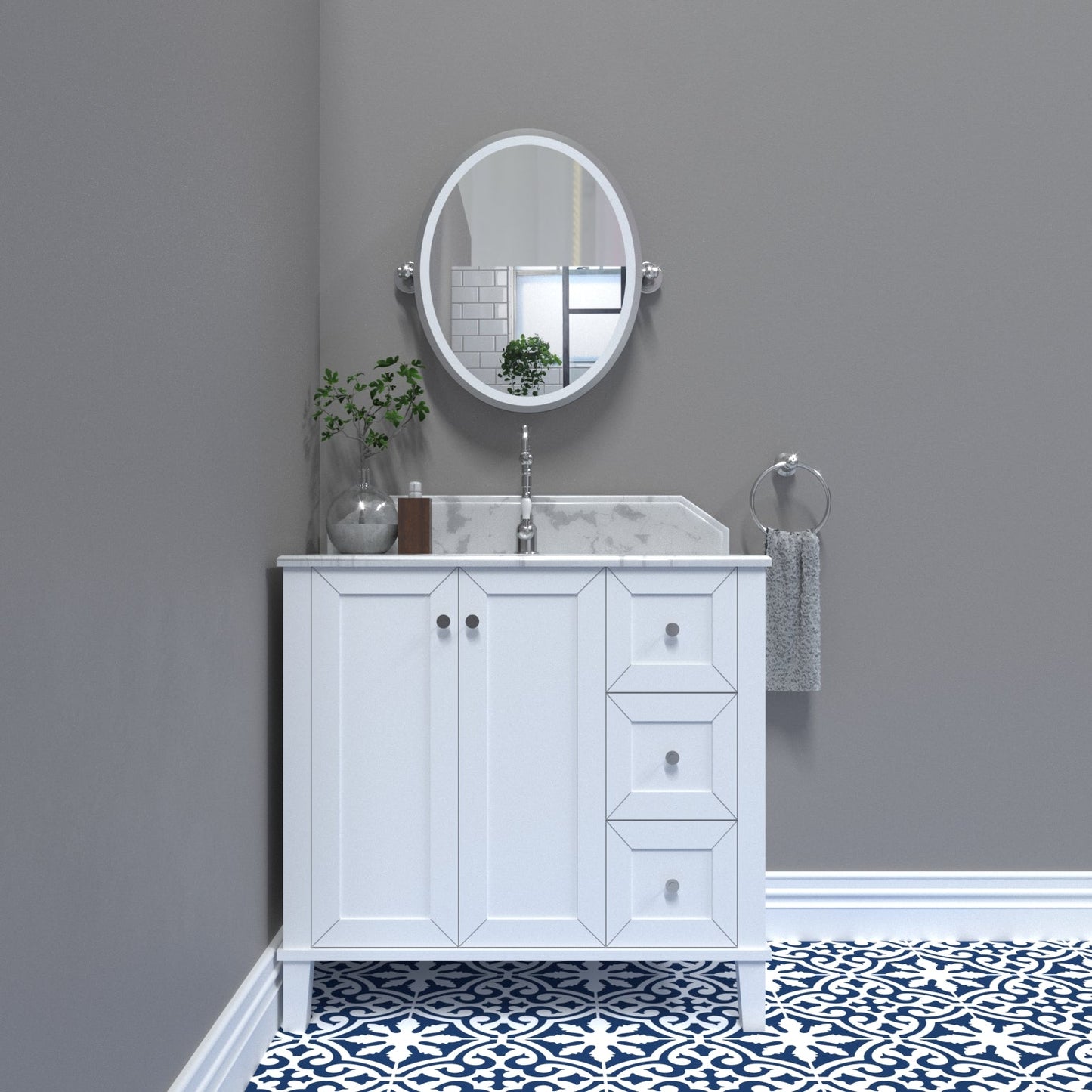 Turner Hastings Coventry 90x55 White Vanity with Marble Top