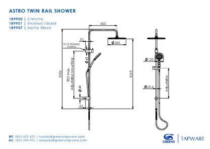 Greens Rocco Combination Twin Rail Shower