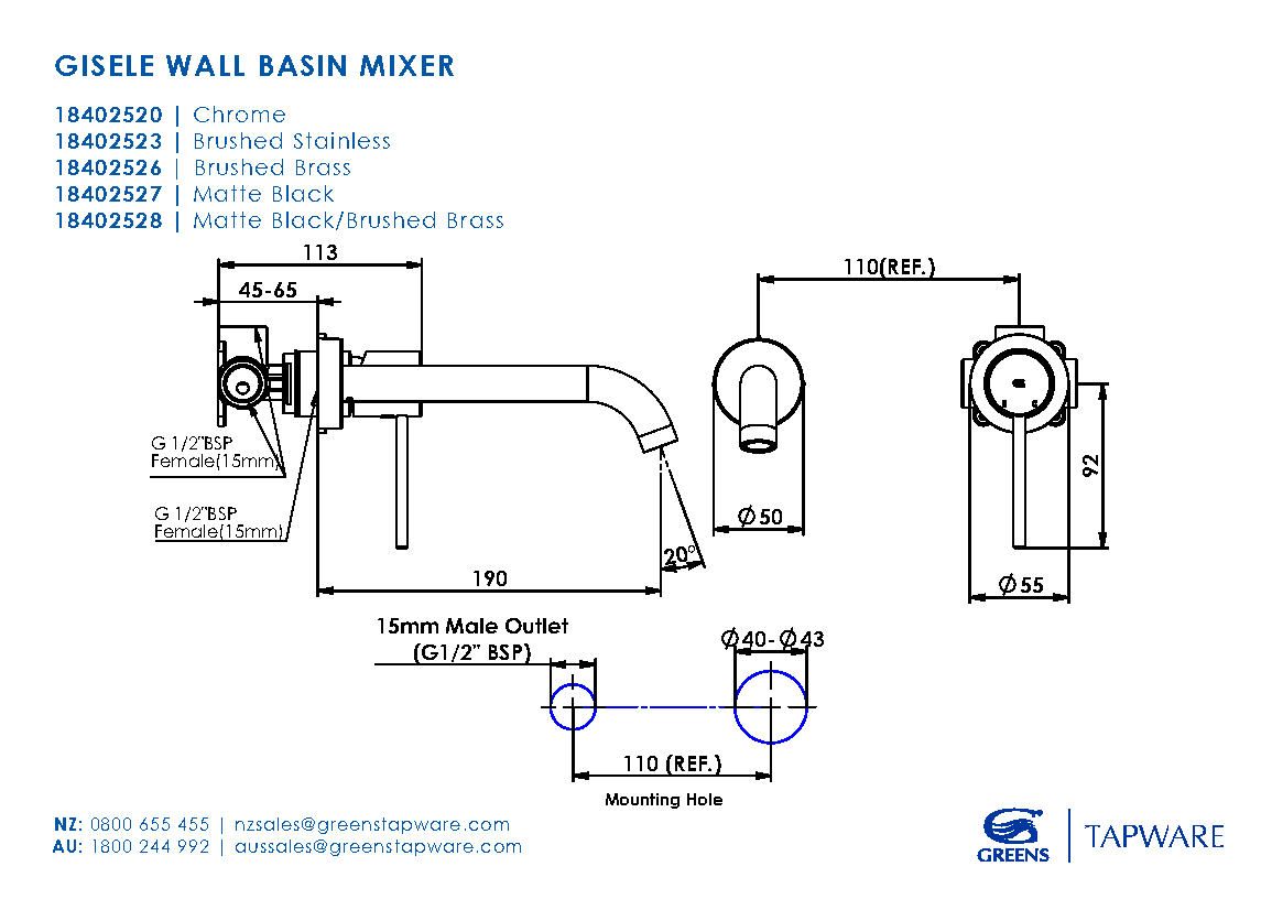 Greens Gisele Wall Basin Mixer