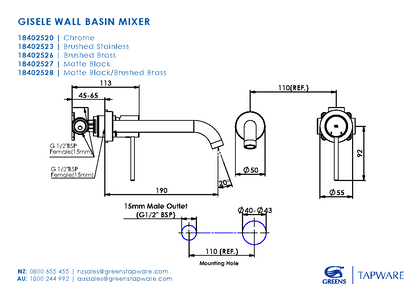 Greens Gisele Wall Basin Mixer