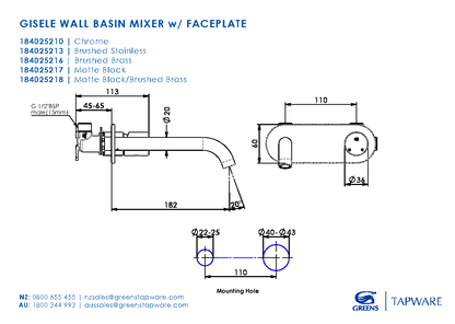 Greens Gisele Wall Basin Mixer with faceplate