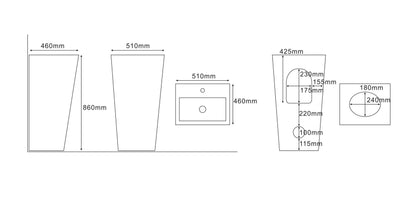 Zento 51 Freestanding Rectangular Pedestal Basin