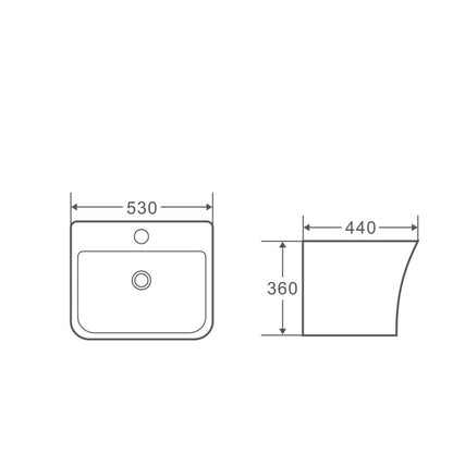 Zento 53S Semi-Pedestal Wall-Hung Basin