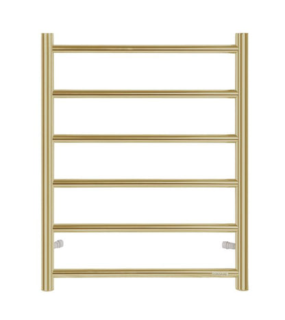 INSPIRE HEATED TOWEL RAIL 6 BAR ROUND BRUSHED GOLD 650MM