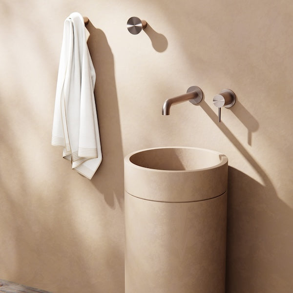 Zen SS316L Wall Basin/Bath Mixer Separate Back Plate 230mm Spout Brushed
