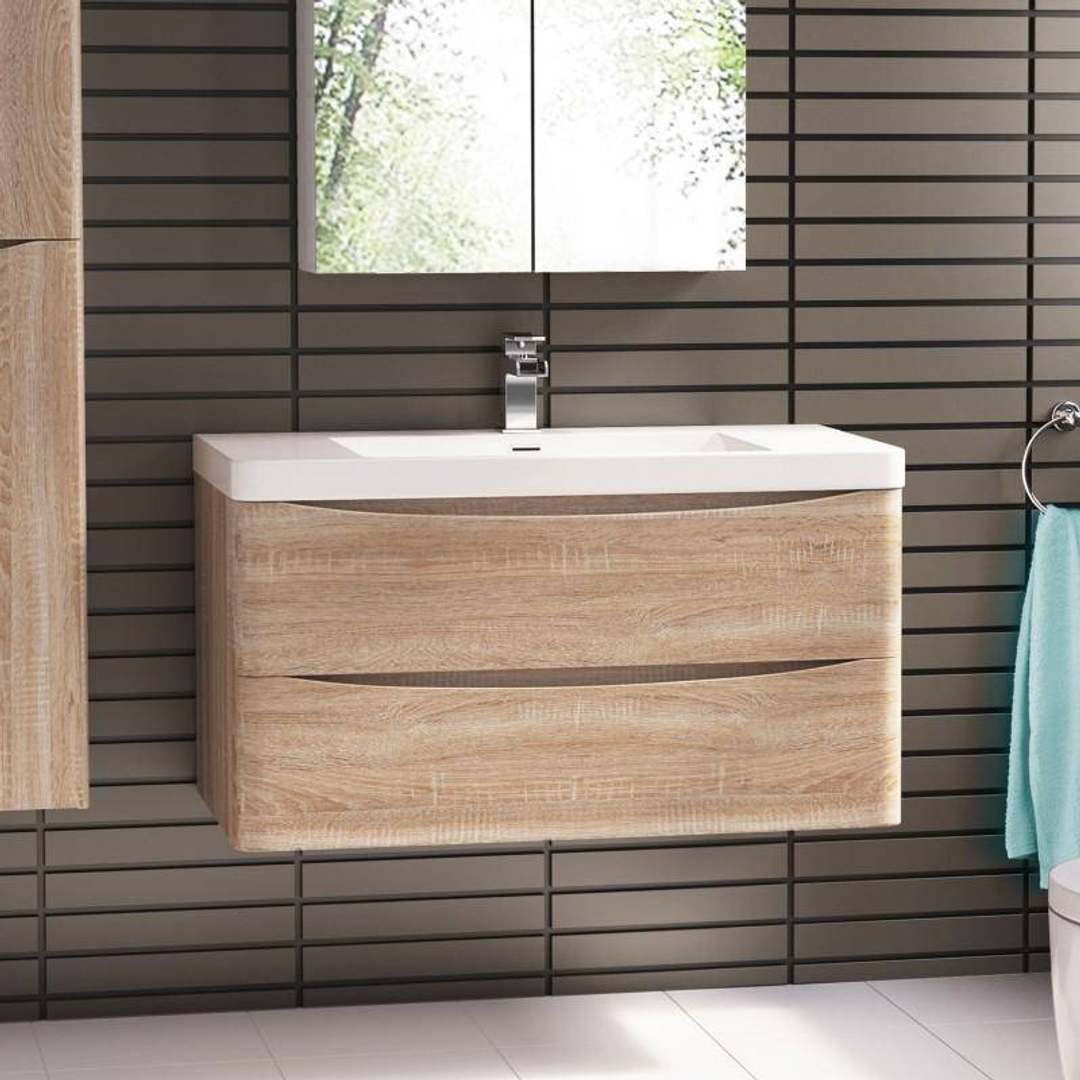 Belbagno Ancona 900mm Wall Hung Vanity  Oak 900 X 480 X 450