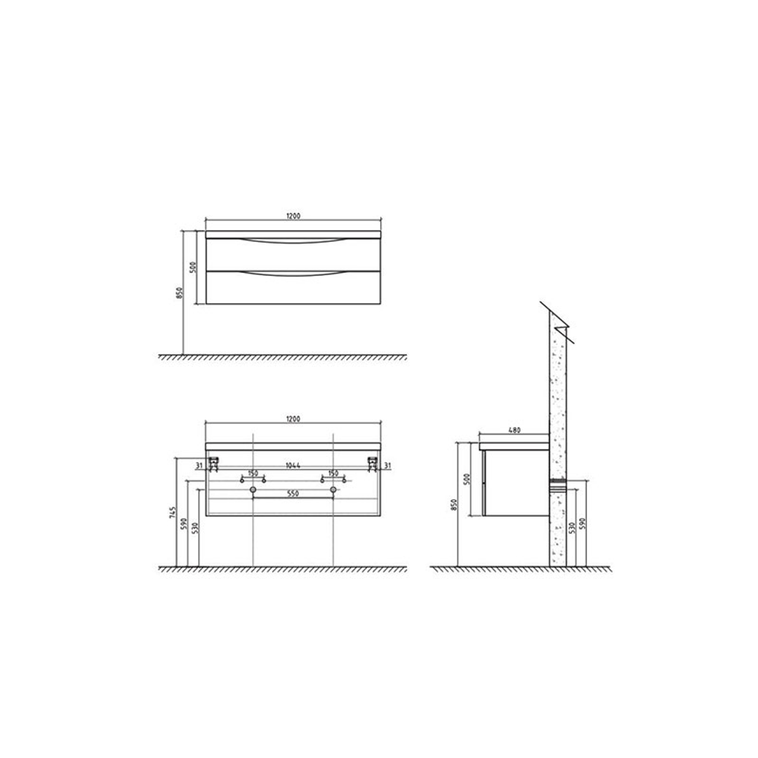 Belbagno Ancona Single 1200mm Wall Hung Vanity  1200X4