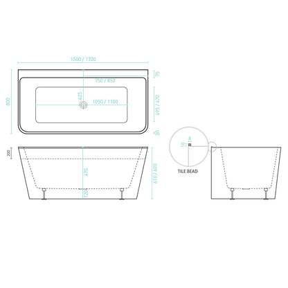 Decina Aria 1500  Back to Wall Freestanding Bath