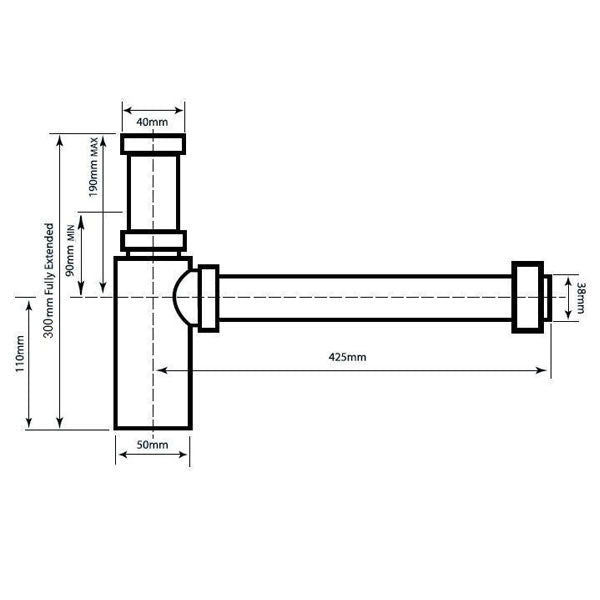 Turner Hastings Aurora Adjustable  40mm Bottle P Trap