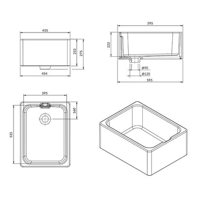Belfast 60 x 46 Fine Fireclay Farmhouse Butler Sink with Internal Overflow