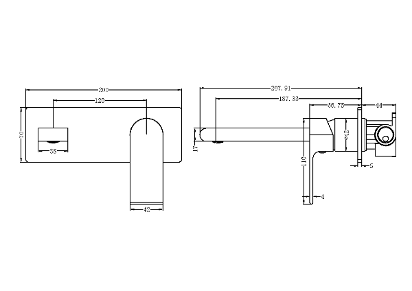Nero Bianca Wall Mixer 200mm Spout