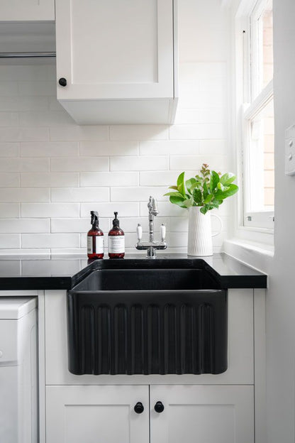 Novi 50 x 46 Fine Fireclay Matte Black Farmhouse Butler Sink