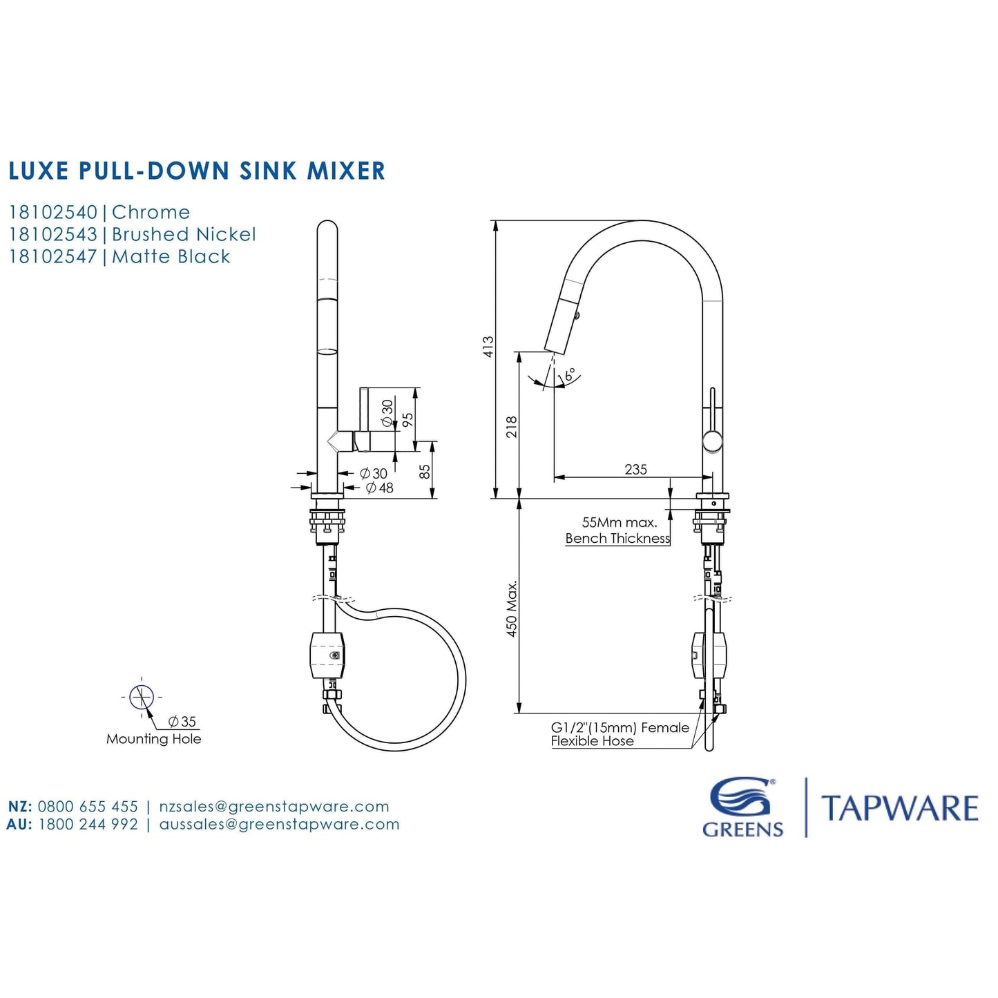 Greens Luxe Pull-Down Kitchen Mixer  18102547