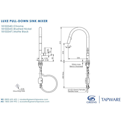 Greens Luxe Pull-Down Kitchen Mixer  18102547
