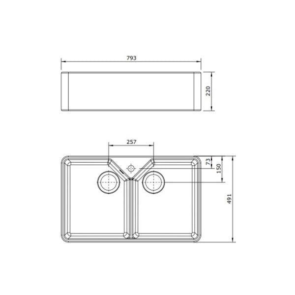 T&H Chester 80 X 50 Double Bowl Fireclay Sink 1 Tap Hole Including Overflow Kit