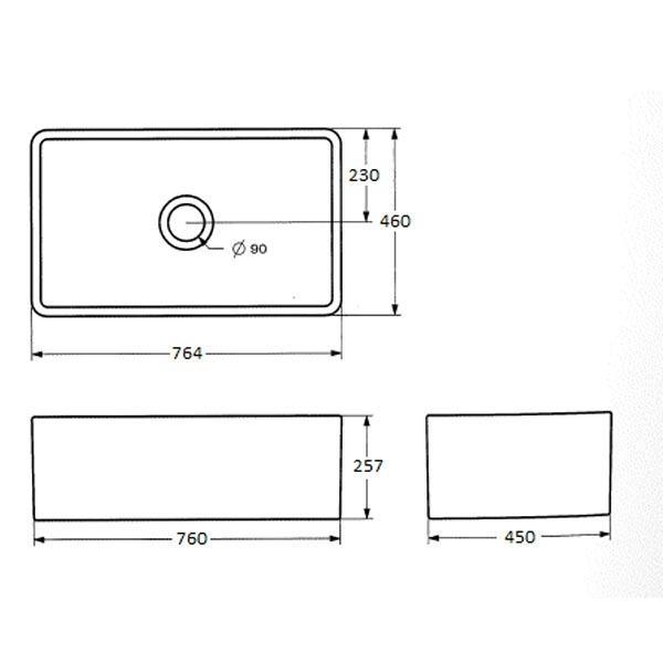 T&H NOVI 76 X 46 FIRECLAY BUTLER SINK  NO753FS-MW