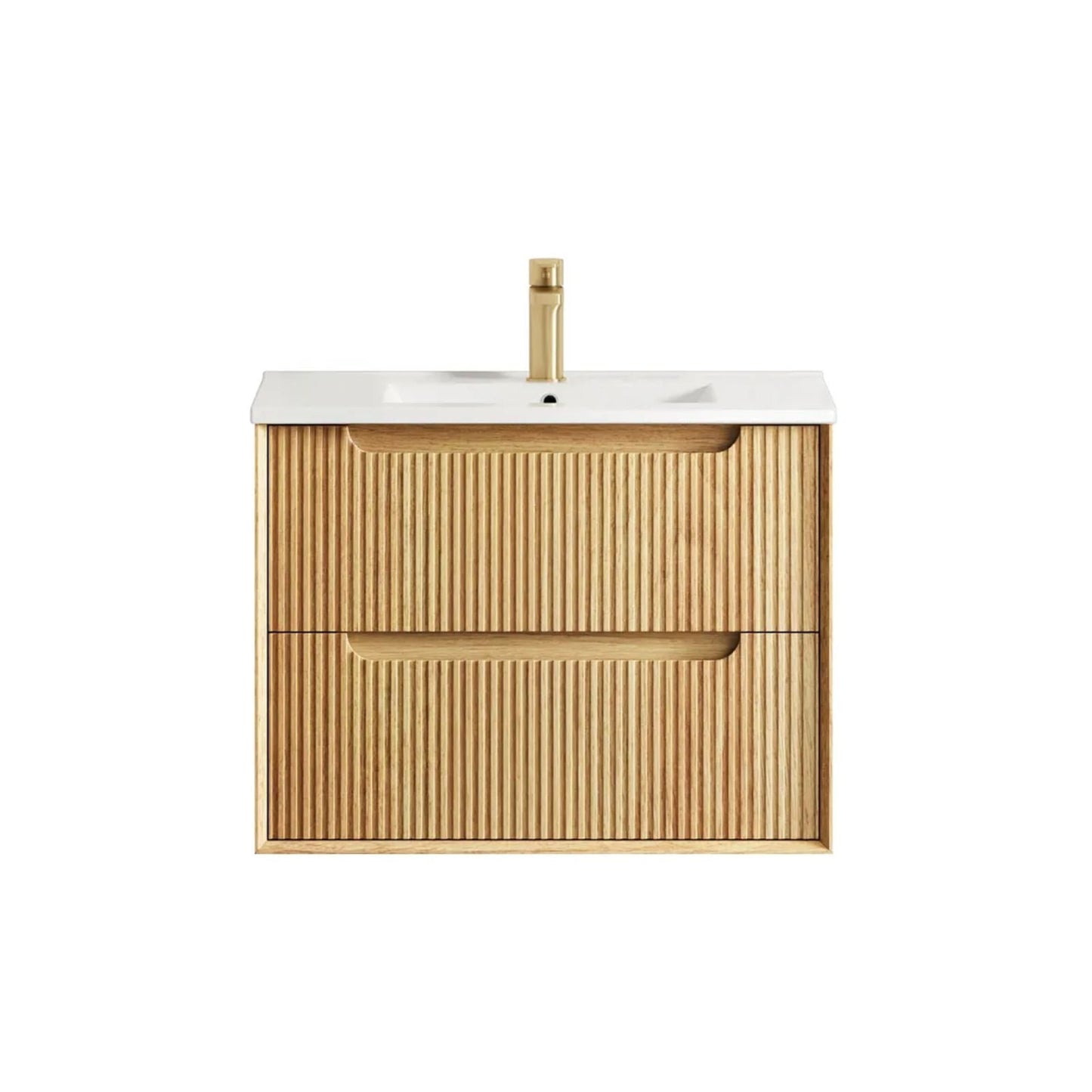Otti Byron Fluted Woodland Oak Wall Hung Vanity with Ceramic Top
