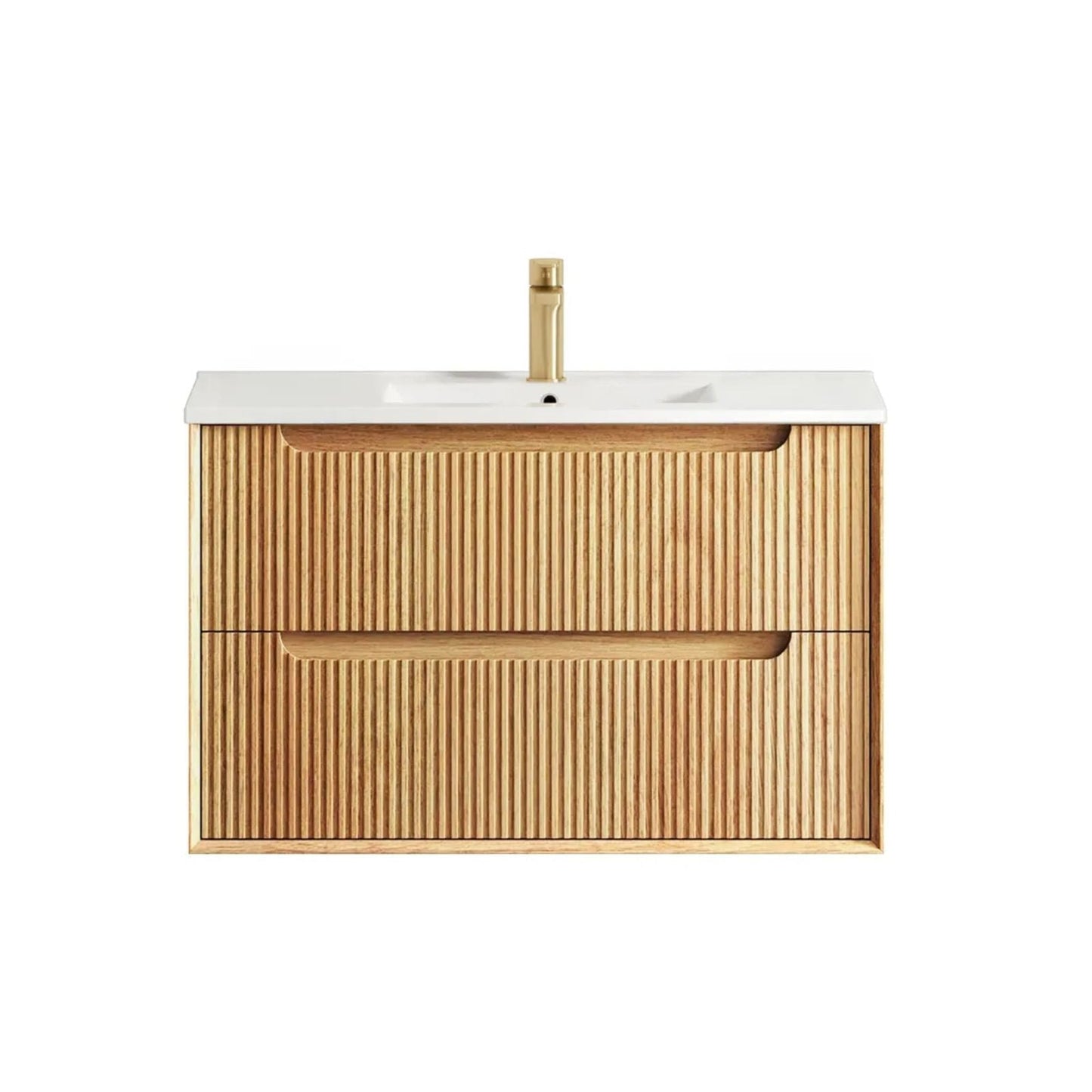 Otti Byron Fluted Woodland Oak Wall Hung Vanity with Ceramic Top