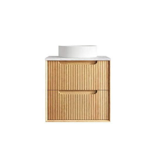 Otti Byron Fluted Woodland Oak Wall Hung Vanity with Cloudy Carrara Top