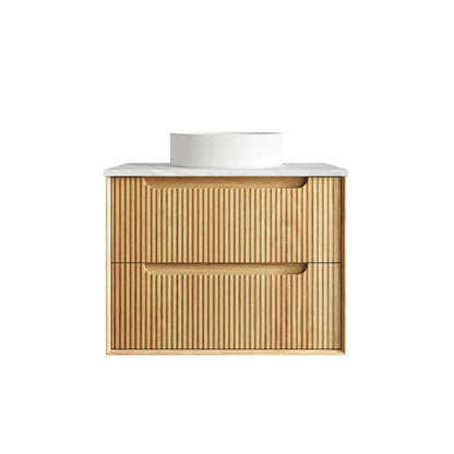 Otti Byron Fluted Woodland Oak Wall Hung Vanity with Cloudy Carrara Top