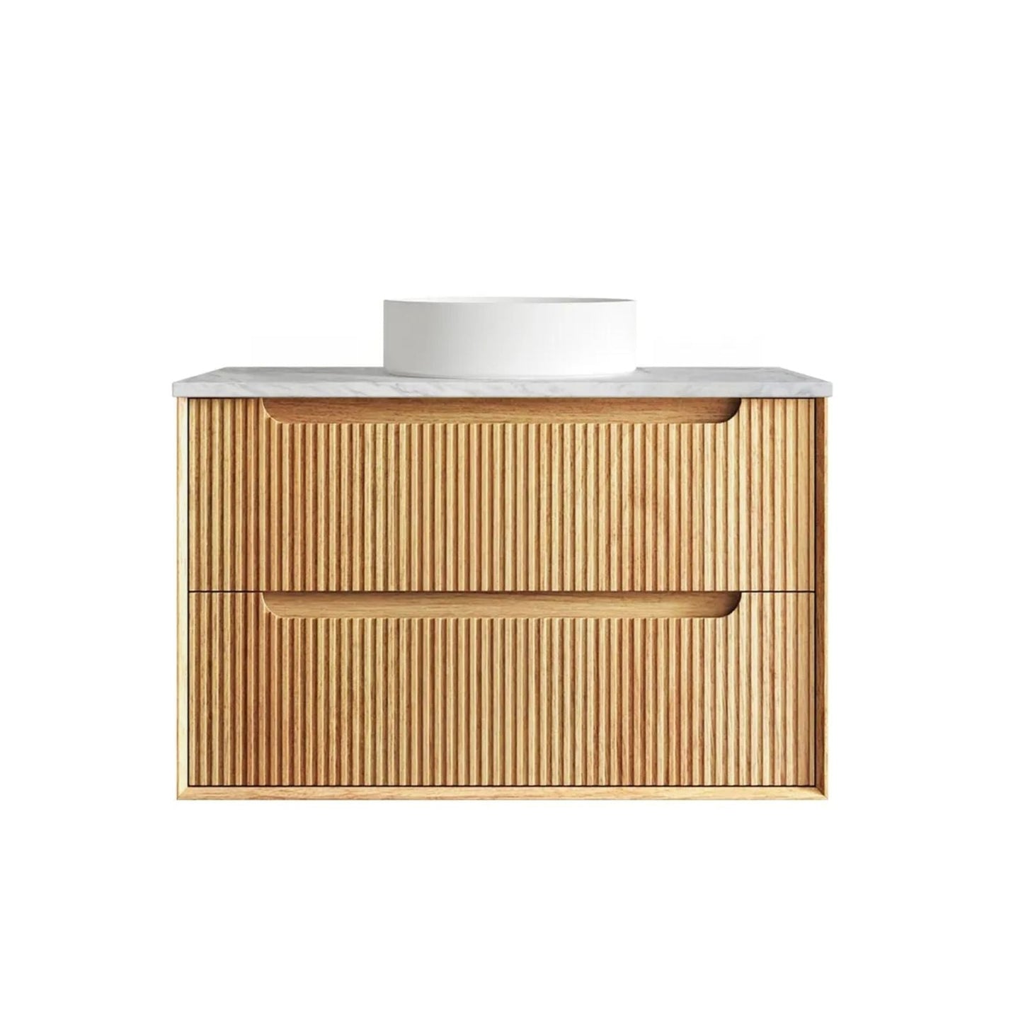 Otti Byron Fluted Woodland Oak Wall Hung Vanity with Natural Carrara Marble Top