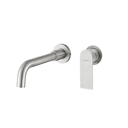 Luci Inox Minimal Wall Mounted Basin/Bath Mixer w/-190 Spout - Brushed Brass