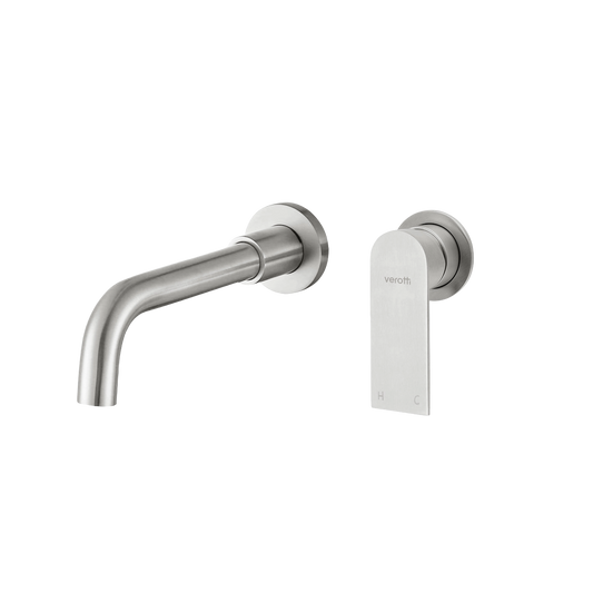 Luci Inox Minimal Wall Mounted Basin/Bath Mixer w/-190 Spout - Brushed Nickel