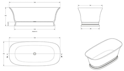 Cambridge 156 x 74 TitanCast Solid Surface Freestanding Bath - Satin Silk White