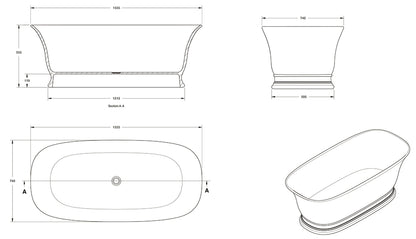 Cambridge 156 x 74 TitanCast Solid Surface Freestanding Bath - Special Finish