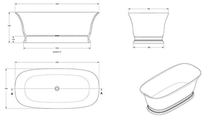 Cambridge 156 x 74 TitanCast Solid Surface Freestanding Bath - Gloss White
