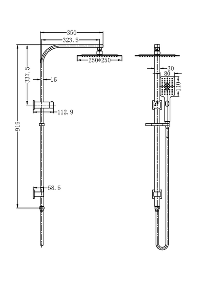 Nero Celia Flat Rail Square 250mm Combination Shower