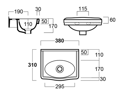 Claremont 38 x 31 Wall Hung Basin Without Tap Hole