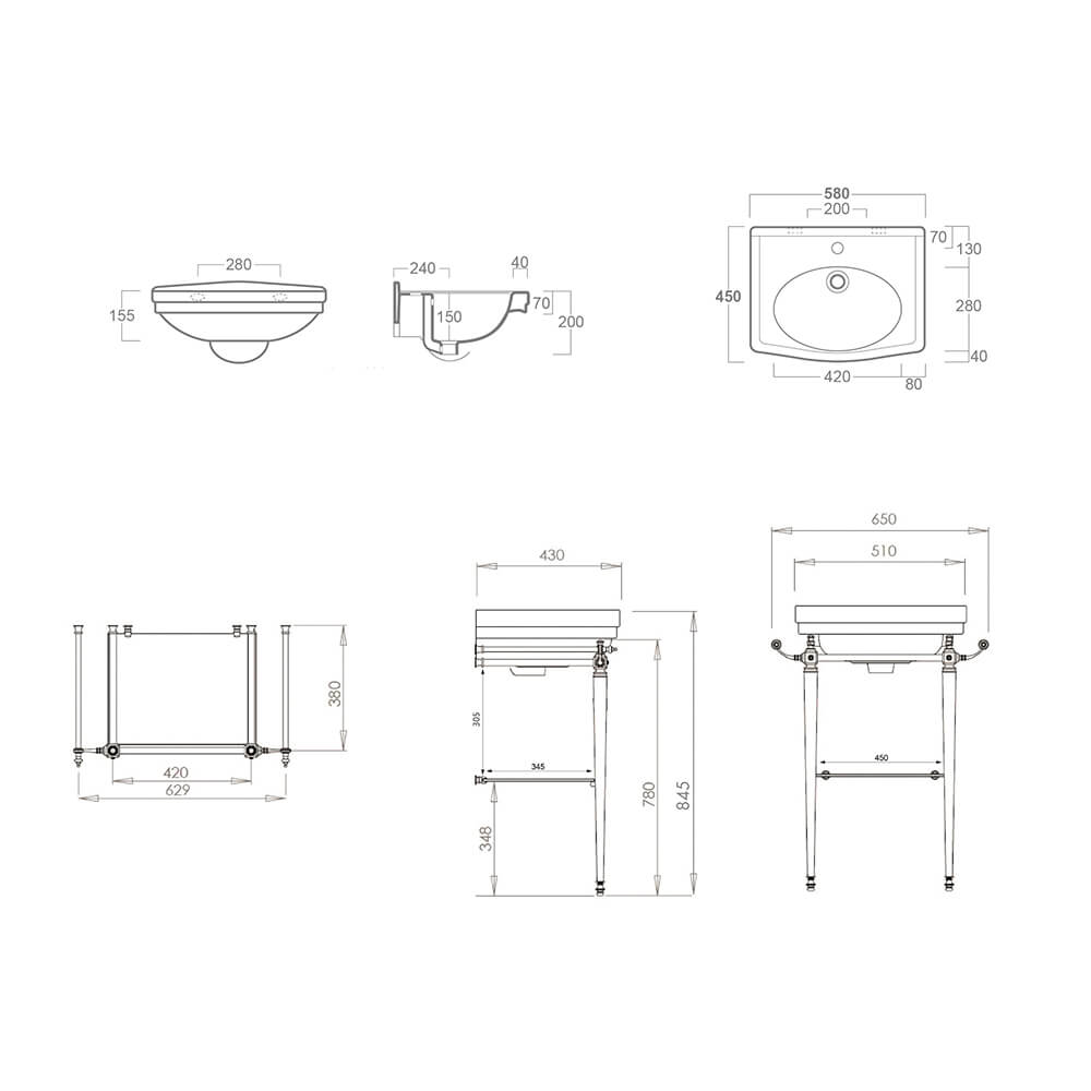 Claremont 58 x 45 English Basin Stand