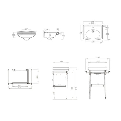 Claremont 58 x 45 English Basin Stand