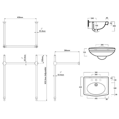 Claremont 58 x 45 Nuovo Basin Stand - Brushed Brass