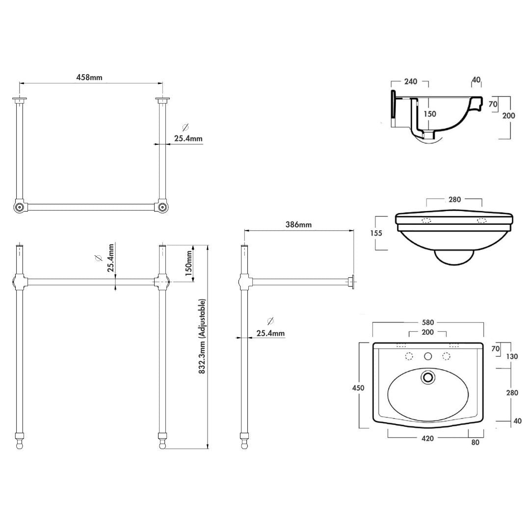 Claremont 58 x 45 Nuovo Basin Stand - Chrome