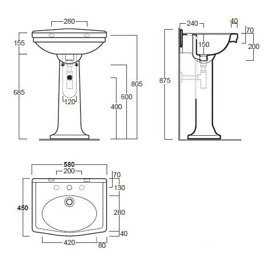 Claremont 58 x 45 Basin & Pedestal