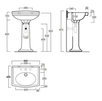 Claremont 58 x 45 Basin & Pedestal