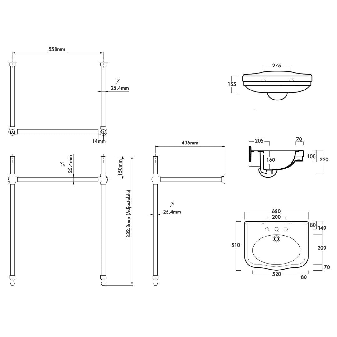 Claremont 68 x 51 Nuovo Basin Stand