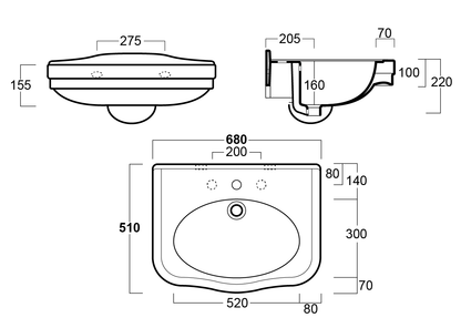Claremont 68 x 51 Wall Hung Basin