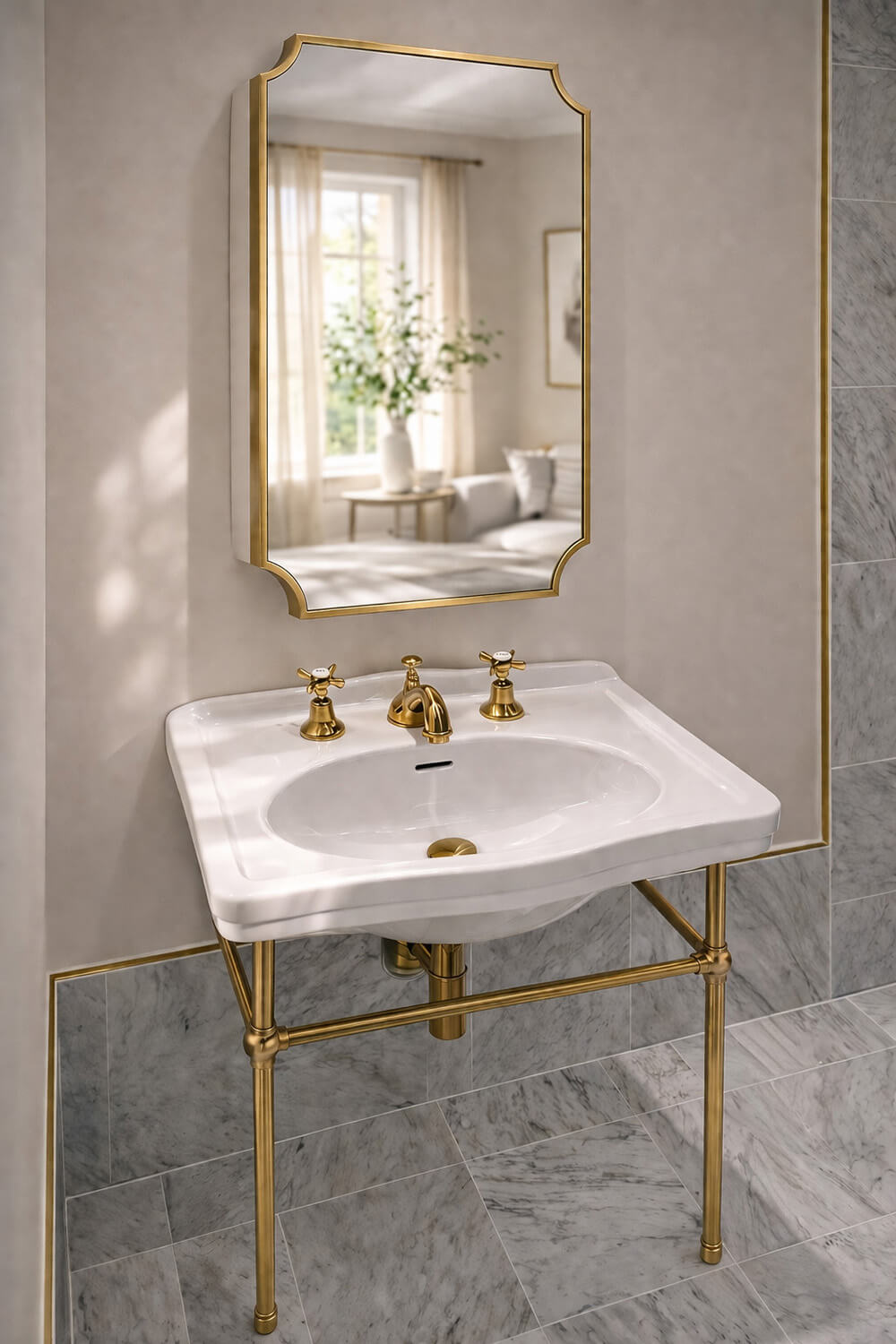 Claremont 58 x 45 Nuovo Basin Stand - Brushed Brass