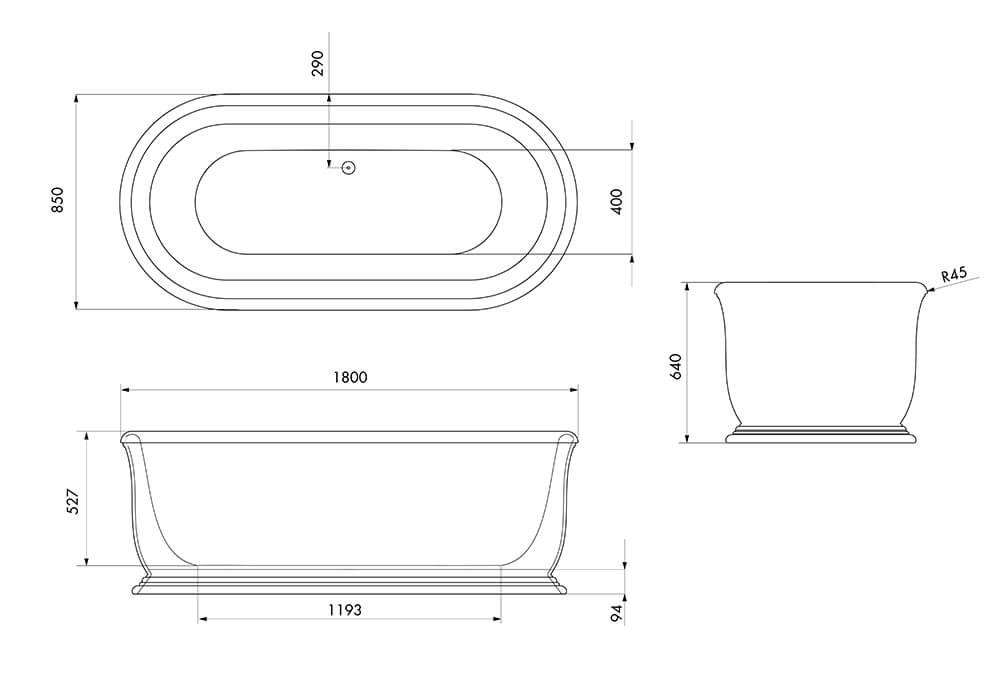 Camden 180 x 85 TitanCast Solid Surface Freestanding Bath - Gloss White
