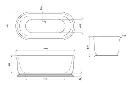 Camden 180 x 85 TitanCast Solid Surface Freestanding Bath - Special Finish