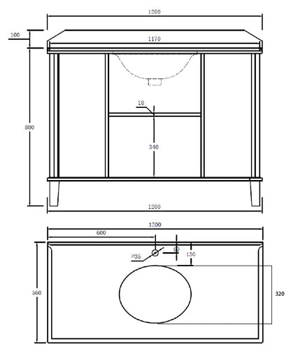 Coventry 120 x 55 Single Bowl Satin White Vanity with Real Marble Top & Ceramic Undercounter Basin