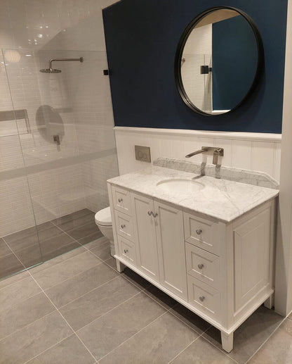 Coventry 120 x 55 Single Bowl Satin White Vanity with Real Marble Top & Ceramic Undercounter Basin