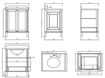 Coventry 75 x 55 Satin White Vanity with Real Marble Top & Ceramic Undercounter Basin