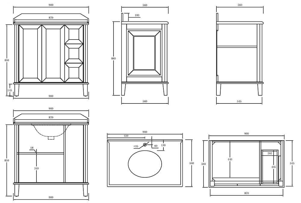 Coventry 90 x 55 Satin White Vanity with Real Marble Top & Ceramic Undercounter Basin